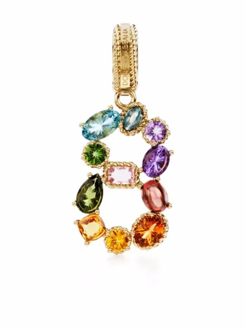 Dolce & Gabbana 18K yellow gold charm 8 lettering gemstone pendant Gold WAPR1GWMIX8