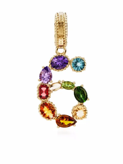 Dolce & Gabbana 18K yellow gold charm 6 lettering gemstone pendant Gold WAPR1GWMIX6