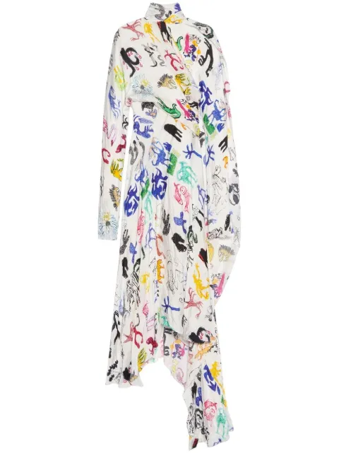 Balenciaga artist doodles twisted dress White 680842TLL55