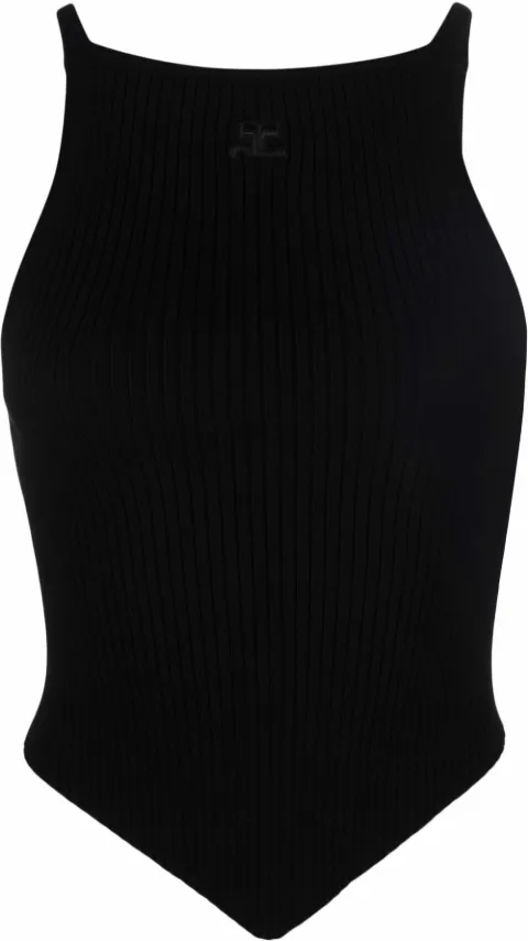Courrèges Mesh Tips ribbed-knitted tank top Black 122MTO042FI0001