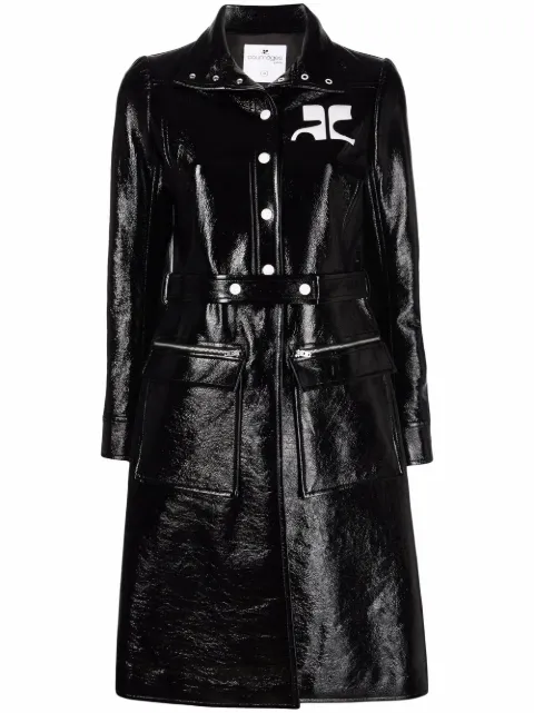 Courrèges logo-print lacquered-effect trench coat Black 122CMA006VY0003