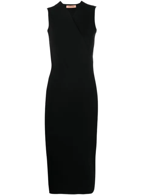 Yves Salomon wrapped V-neck midi dress Black 22EYR50913MSPWC99