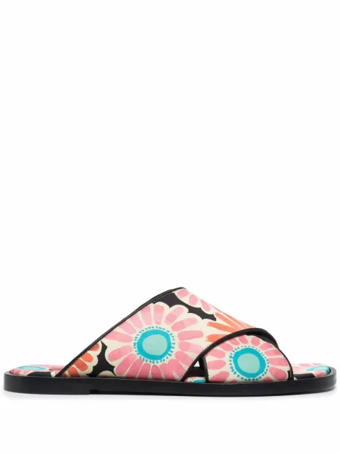 La DoubleJ daisy-print criss-cross sandals Black SHO0013FOD001DAY0002
