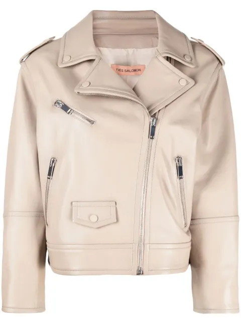 Yves Salomon zip-up leather biker jacket Neutrals 21EYV21755APANA2105