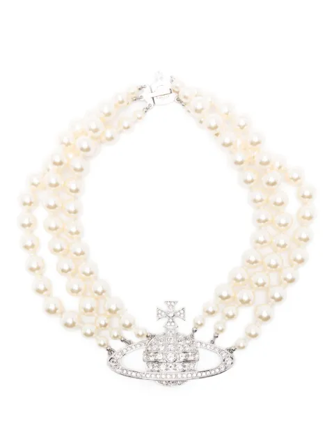 Vivienne Westwood three row pearl bas relief necklace Silver 6303000702