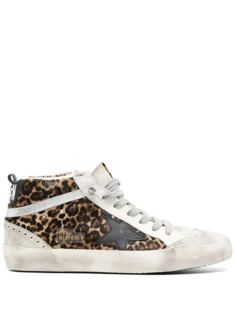 Golden Goose Mid Star trainers in leopard print pony skin with black star Brown GWF00122F003766