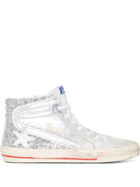 Golden Goose logo-patch lace-up sneakers Silver GWF00116F001046