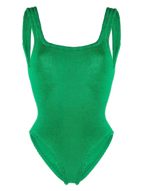 Hunza G crinkle-finish backless one-piece Green SQUARENECKSWIMPRENE