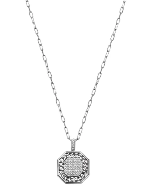 SHAY 18K white gold link diamond border pendant necklace Silver SMN8WG18