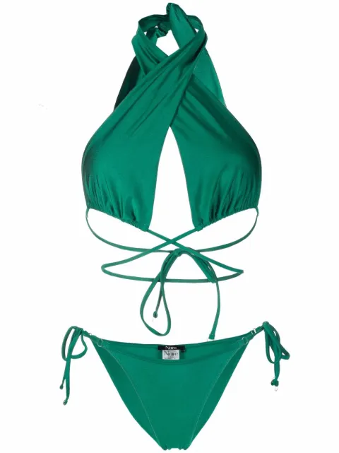 Noire Swimwear satin-finish triangle-cup bikini set Green NSW339