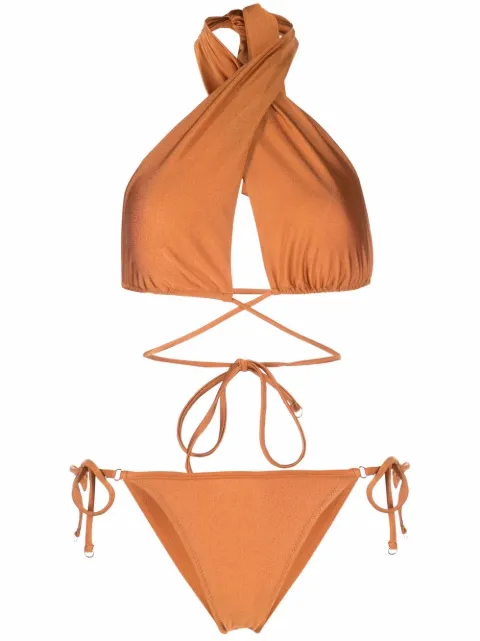 Noire Swimwear high-shine triangle-cup bikini set Orange NSW337