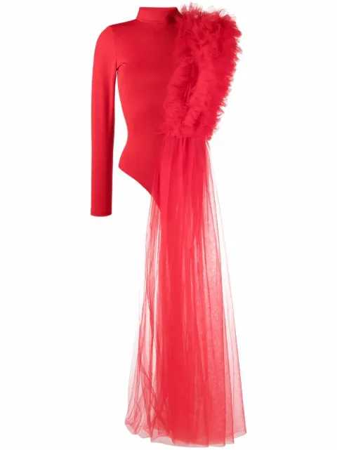 Alchemy x Lia Aram tulle ruffle detail bodysuit Red LIA443