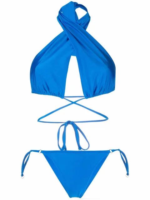 Noire Swimwear shiny-finish triangle-cup bikini set Blue NSW338