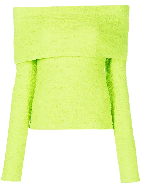MSGM off-shoulder textured top Green 3241MDM25227102