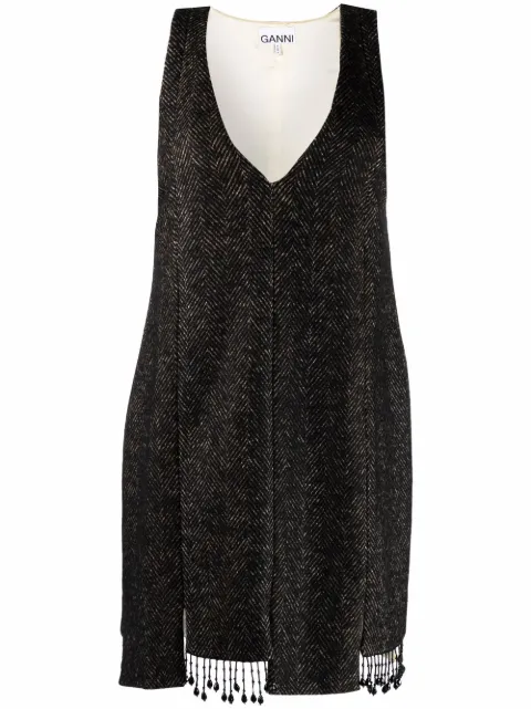 GANNI beaded step-hem shift dress Black F6667