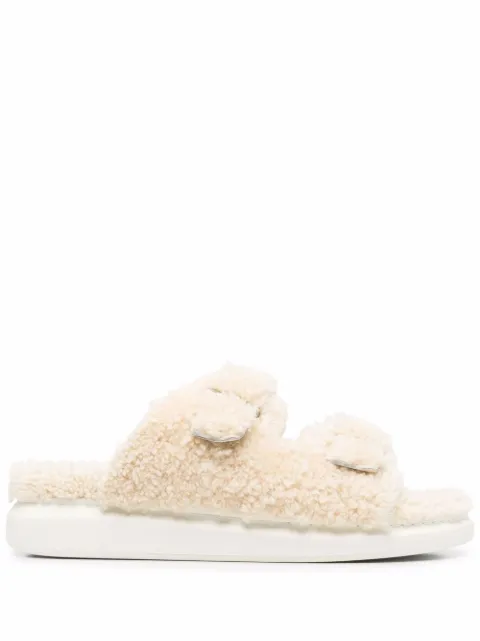 Alexander McQueen shearling-trim open toe sandals Neutrals 682493WLEK3