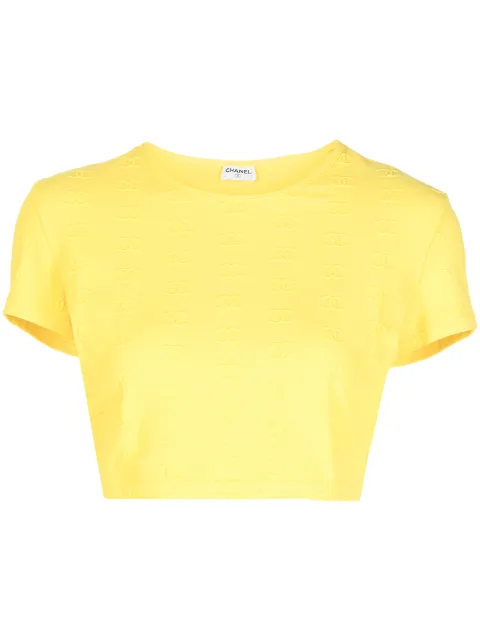 CHANEL Pre-Owned 1997 CC logo-embroidered cropped T-shirt Yellow 05679B