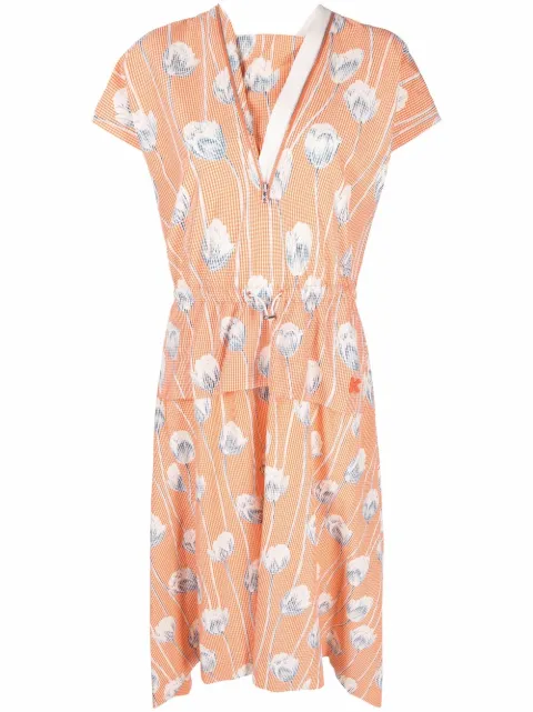 Kenzo graphic-floral print gingham midi dress Orange FC52RO0599S7