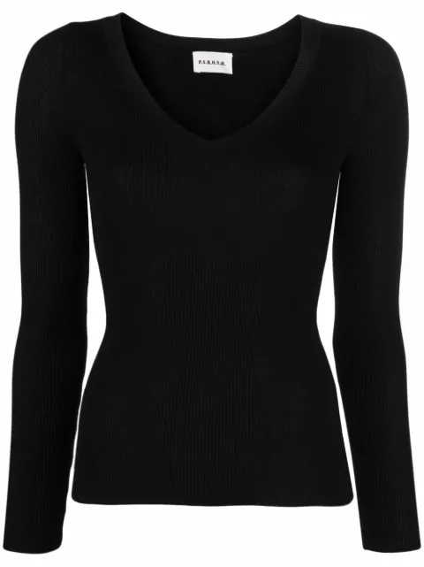 P.A.R.O.S.H. V-neck fine-knit top Black CIPRIAD511611