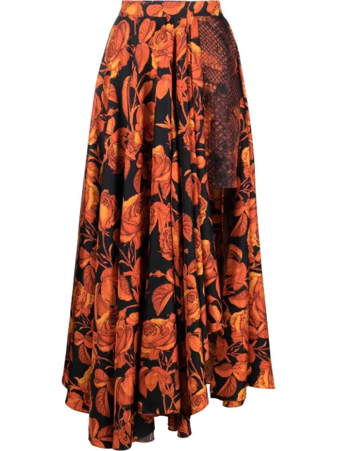 Roberto Cavalli mix-print silk skirt Orange PQT3094QF03