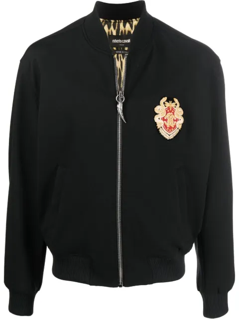 Roberto Cavalli logo-patch bomber jacket Black PRR810JH035