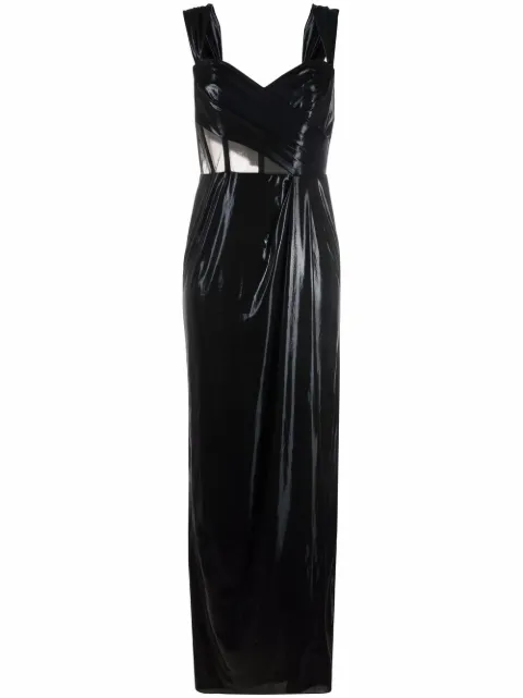 Marchesa Notte sheer-panel sleeveless dress Black N51G2