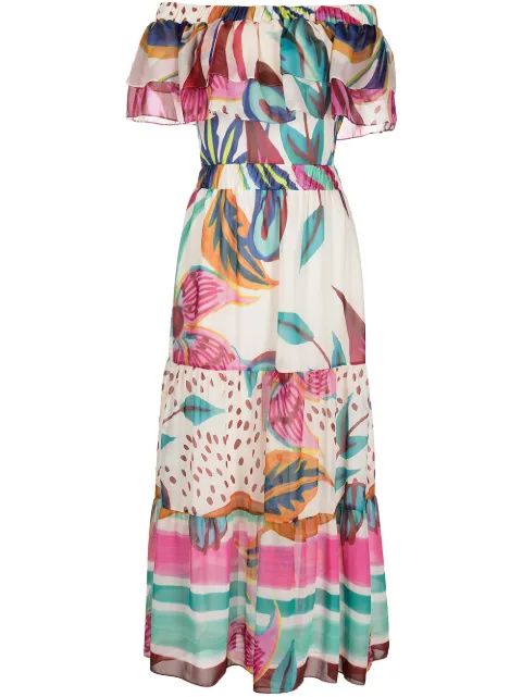 PatBO floral-print off-the-shoulder midi dress Multicolour VEM19784US
