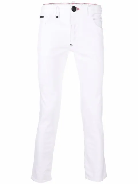 Philipp Plein embroidered-logo slim-fit jeans White SABCMDT2769PDE004N