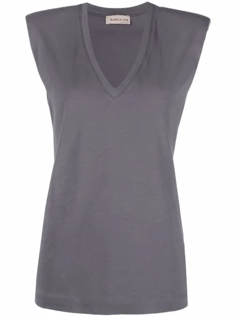 Blanca Vita sleeveless V-neck top Grey TOLMIEA7104