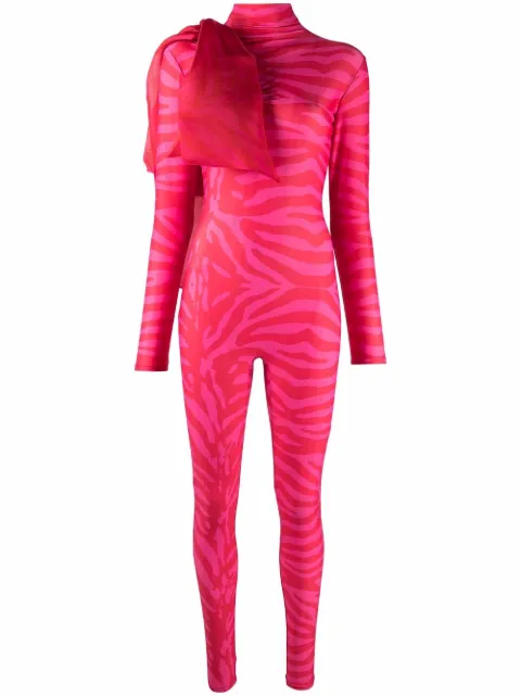 Atu Body Couture Tiger-print organza-bow catsuit Pink AT22138