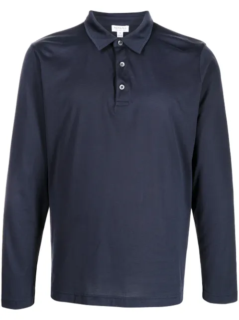Sunspel button-up long-sleeved polo shirt Blue MPOL1054