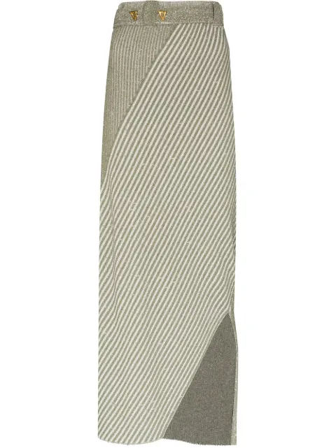 AERON asymmetric knitted striped skirt Green SK144