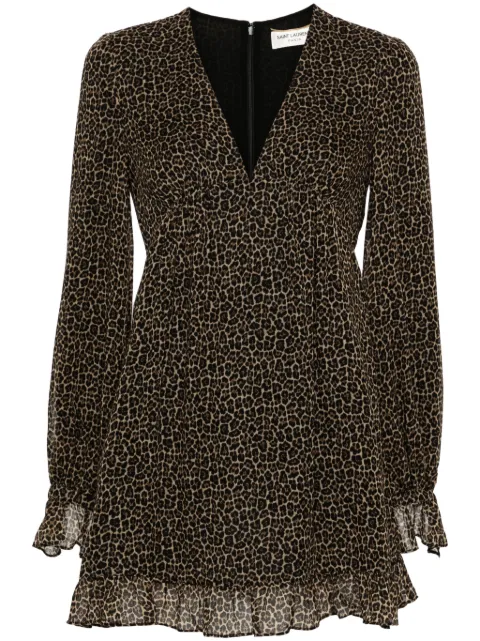 Saint Laurent leopard-print mini dress Brown 682087Y871T