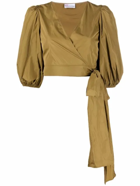 RED Valentino wrap cropped blouse Green RAAD451FP