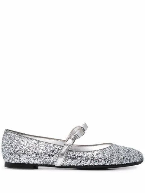 Ferragamo bow-detail glitter ballerina shoes Silver 750522