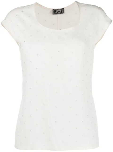 Versace Pre-Owned 2000s broderie anglaise short-sleeved blouse Neutrals VERS320H