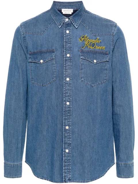 Alexander McQueen logo-embroidered denim shirt Blue 687568QSY65