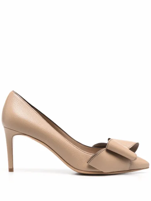 Ferragamo 80mm Double Bow leather pumps Brown 751192