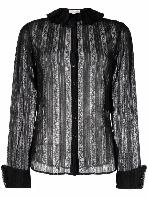 Saint Laurent frilled-neck lace shirt Black 680716Y4E02