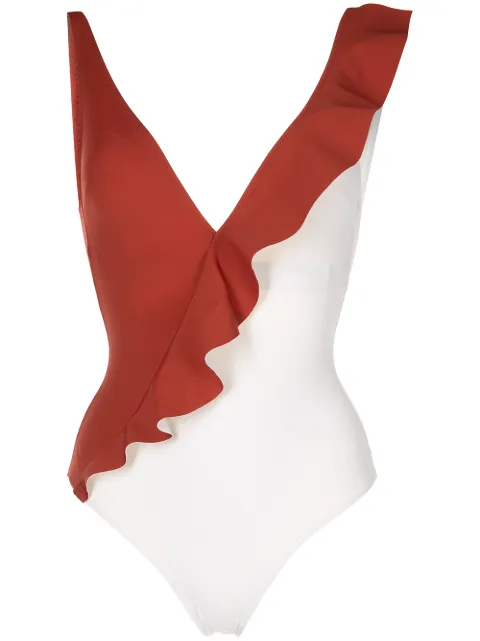 Evarae ruffled-trim swimsuit Brown RE22OTTOBNC