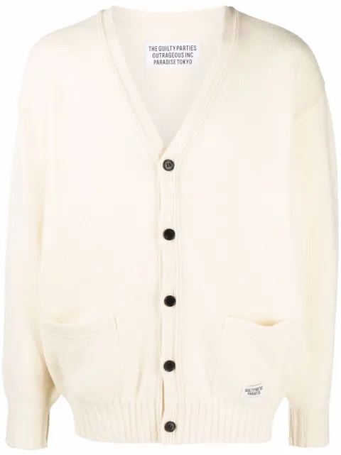 WACKO MARIA embroidered-denim knit cardigan White 21FWWMKKN03