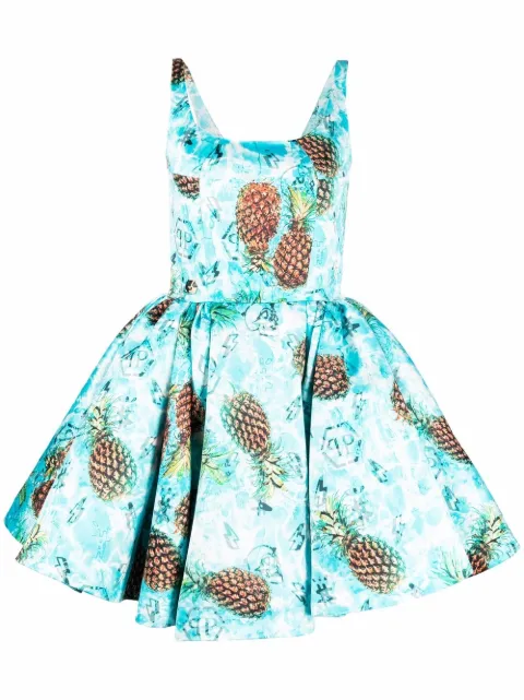 Philipp Plein Duchesse pineapple skies-print mini dress Blue SABCWRG2106PTE003N