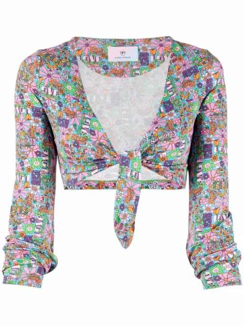Chiara Ferragni floral-print cropped wrap top Pink 72CBL210JS081