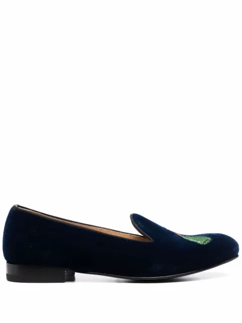 Scarosso Daisy embroidered velvet slippers Blue DAISYSLIPBLUVELV