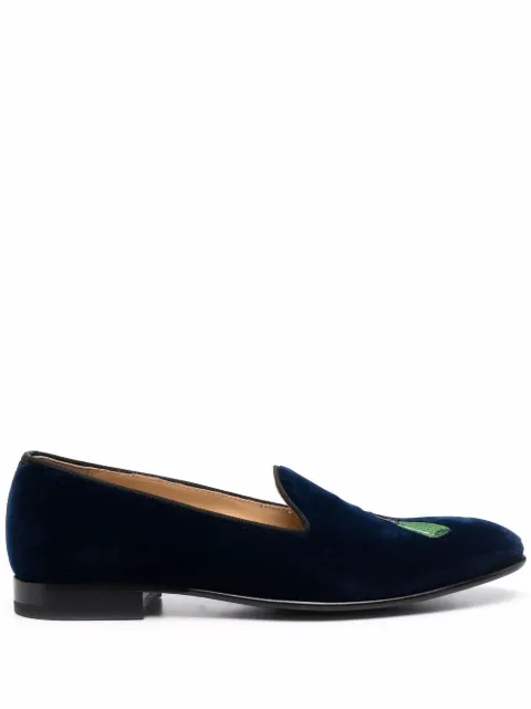 Scarosso Jay embroidered velvet slippers Blue JAYSLIPBLUVELV
