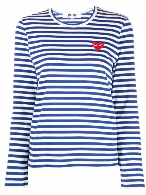 Comme Des Garçons Play heart-patch striped T-shirt White P1T163