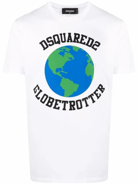 DSQUARED2 Globetrotter logo-print T-shirt White S74GD1030S23009
