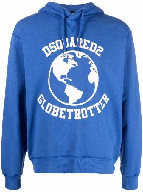 DSQUARED2 Globetrotter logo-print hoodie Blue S74GU0646S25553