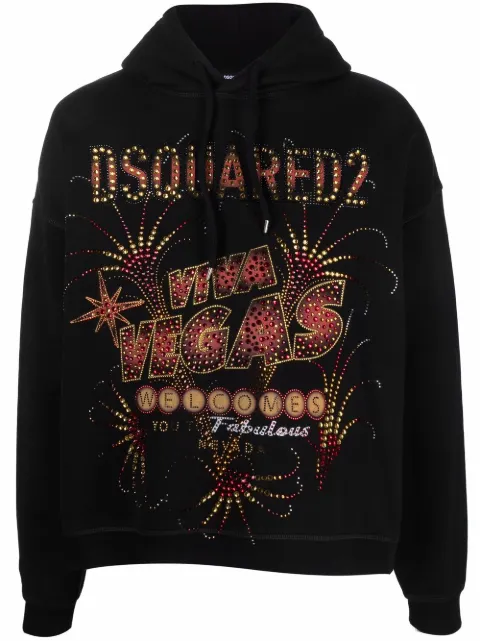 DSQUARED2 Las Vegas print cotton hoodie Black S74GU0648S25516