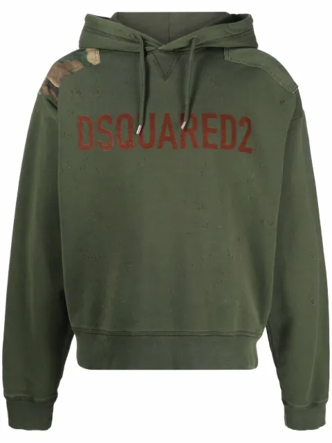 DSQUARED2 logo-print cotton hoodie Green S74GU0644S25030